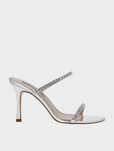 Charles & Keith Ambrosia Metallic Gem-embellished Heeled Mules In Silver