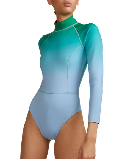 Cynthia Rowley Women's Cheeky Ombré Wetsuit In Green Blue