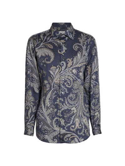 Etro Men's Paisley Button-front Shirt In Navy