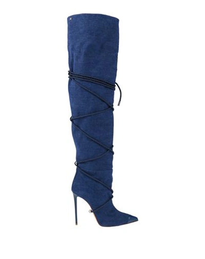 Elisabetta Franchi Woman Boot Blue Size 6 Textile Fibers, Leather