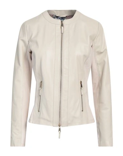 Myskin Woman Jacket Beige Size 8 Leather In Beige