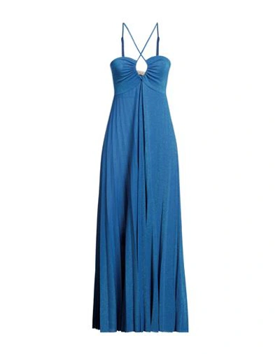 Kaos Jeans Woman Maxi Dress Blue Size 8 Cotton, Polyester, Polyamide, Metallic Polyester, Elastane In Blue