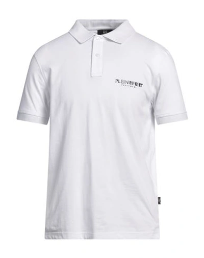 Plein Sport Man Polo Shirt White Size Xl Cotton, Elastane