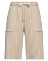 Eleventy Woman Shorts & Bermuda Shorts Beige Size 6 Linen, Elastane, Lyocell