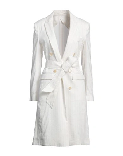 Eleventy Woman Overcoat & Trench Coat White Size 6 Linen, Viscose, Elastane, Polyester