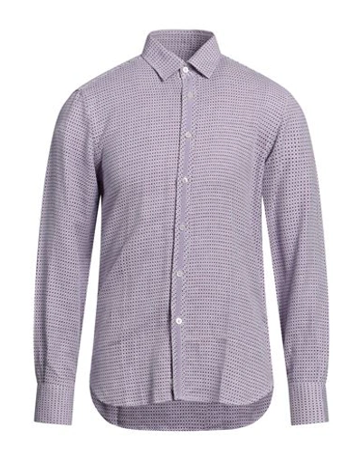 Canali Man Shirt Purple Size M Linen, Cotton