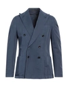 Paoloni Man Blazer Navy Size 44 Cotton, Linen In Navy Blue