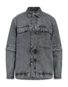 Oamc Straight-point Collar Cotton Denim Jacket In Grey