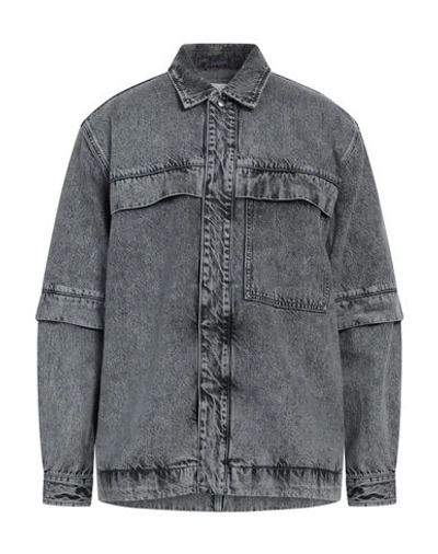 Oamc Straight-point Collar Cotton Denim Jacket In Grey
