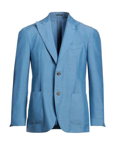 Lardini Man Blazer Pastel Blue Size 40 Wool, Tencel In Blue