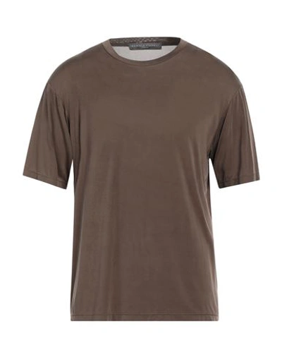 Daniele Fiesoli Man T-shirt Brown Size L Cupro, Elastane