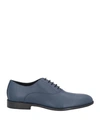 Manuel Ritz Man Lace-up Shoes Navy Blue Size 9 Leather, Rubber