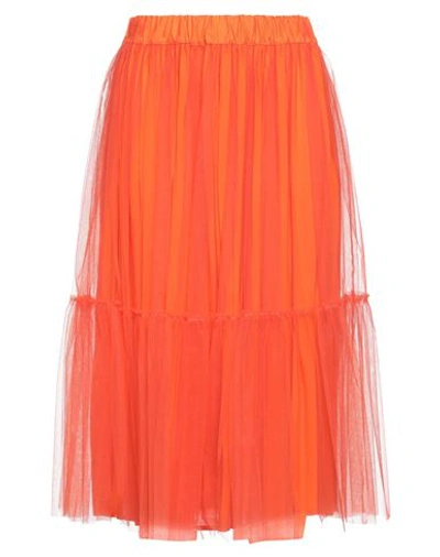 Shirtaporter Woman Midi Skirt Orange Size 12 Polyester