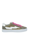 Sanyako Woman Sneakers Military Green Size 6.5 Leather, Textile Fibers