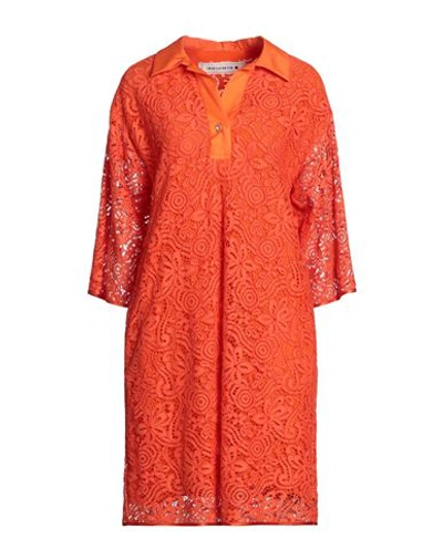 Shirtaporter Woman Mini Dress Orange Size 12 Cotton, Viscose, Polyamide