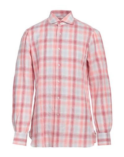 Isaia Man Shirt Coral Size 16 ½ Linen In Red