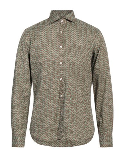 Canali Man Shirt Green Size M Cotton, Linen In Green