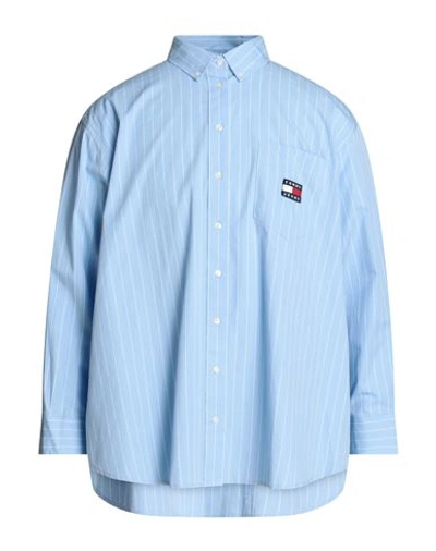Tommy Jeans Man Shirt Light Blue Size S Organic Cotton
