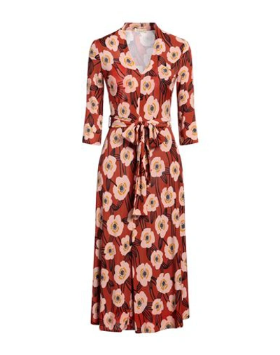 Siyu Woman Midi Dress Brown Size 4 Viscose, Elastane