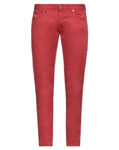 Incotex Man Pants Red Size 36 Linen, Cotton, Elastane