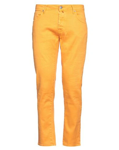 Incotex Man Pants Orange Size 31 Linen, Cotton, Elastane