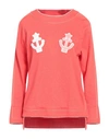 ELISABETTA FRANCHI ELISABETTA FRANCHI WOMAN SWEATSHIRT CORAL SIZE 8 COTTON, POLYAMIDE, ELASTANE