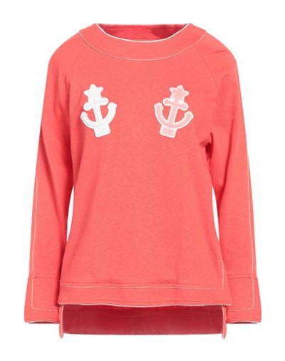Elisabetta Franchi Woman Sweatshirt Coral Size 4 Cotton, Polyamide, Elastane In Red