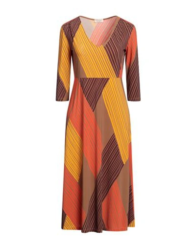 Siyu Woman Midi Dress Brown Size 8 Polyamide, Elastane