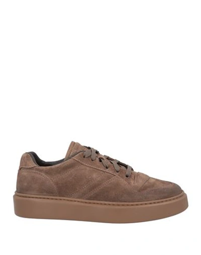 Doucal's Man Sneakers Khaki Size 12 Leather In Beige