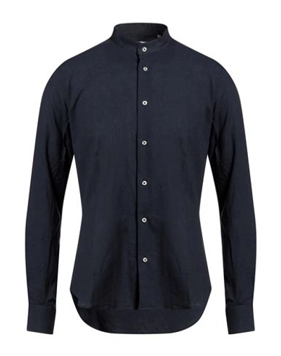 Mastai Ferretti Man Shirt Navy Blue Size 17 Linen, Cotton