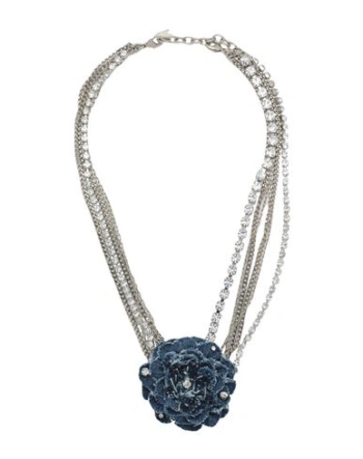 Elisabetta Franchi Woman Necklace Silver Size - Metal, Textile Fibers