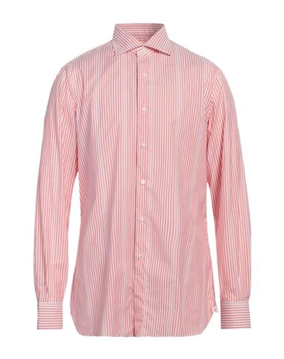 Isaia Man Shirt Coral Size 17 Cotton In Red