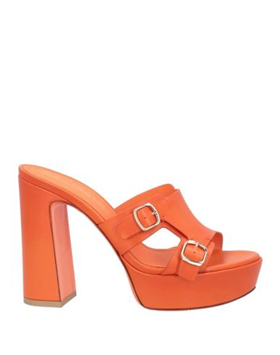 Santoni Woman Sandals Orange Size 10 Leather
