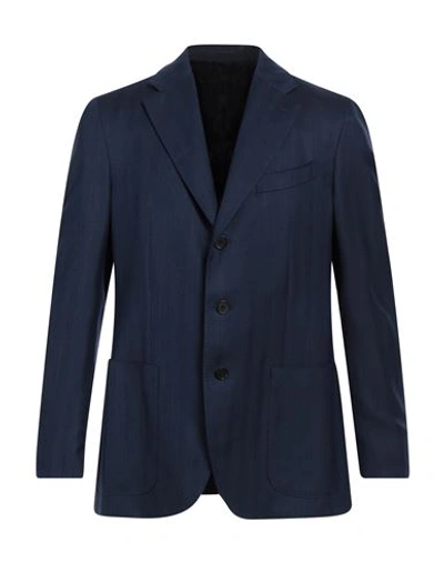 Caruso Man Blazer Navy Blue Size 44 Wool