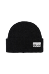 GANNI GANNI BEANIE HAT WITH LOGO LABEL