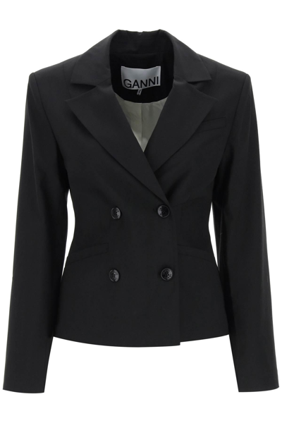 Ganni Shaped Double-breasted Jacket In Black
