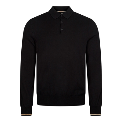 Hugo Boss Gemello Knitted Polo Shirt In Black