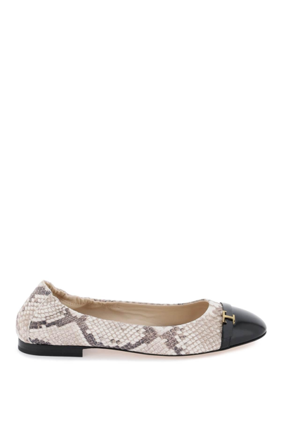 TOD'S TOD'S SNAKE PRINTED LEATHER BALLET FLATS