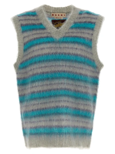 Marni Brushed Stripes Fuzzy Wuzzy Gilet Multicolor In Blue,grey