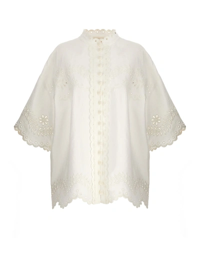 Zimmermann Junie Floral-embroidered Shirt In Ivory