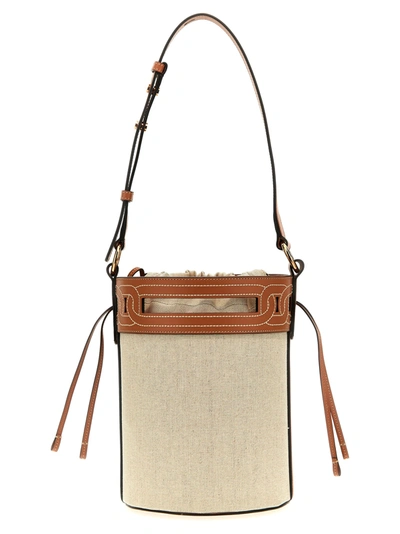Tod's Leather Canvas Bucket Bag Shoulder Bags Brown