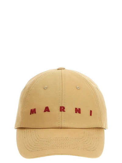 Marni Logo Embroidery Cap In Beige