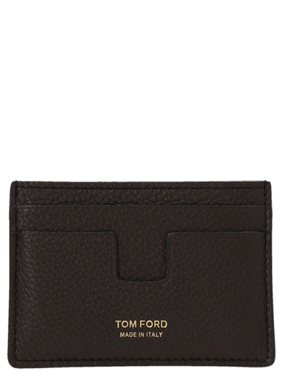 Tom Ford Logo Print Card Holder In Marrone