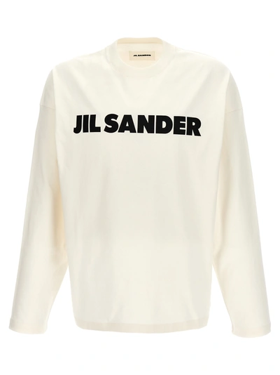 Jil Sander Logo Heavy Cotton Long Sleeved T-shirt In White