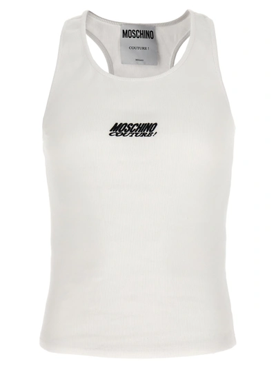 Moschino Logo Ribbed Top Tops White