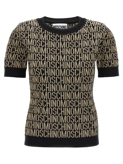 Moschino Logo-jacquard Metallic T-shirt In Black