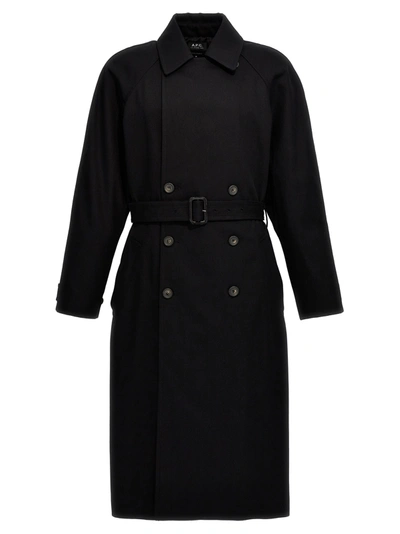 Apc Black Lou Trench Coat In Lzz Black