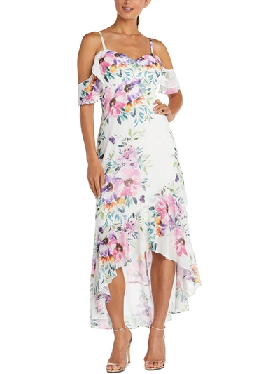 Nightway Womens Floral Hi-low Evening Dress In White