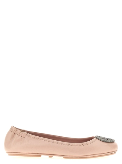 Tory Burch Minnie Travel Leather Ballerina Shoes In Pink