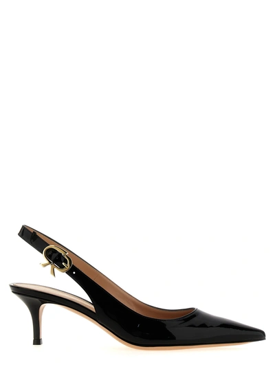 Gianvito Rossi Ribbon Sling 55 Leather Slingback Pumps In Black Leather